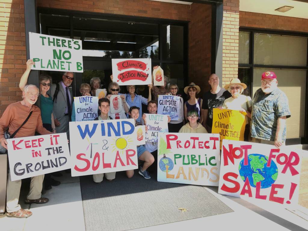 Climate activists outside of school district building in Portland, Oregon